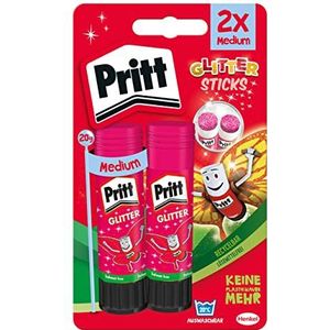 Pritt lijmstift, 2 roze glitterlijmstiften elk 20 g, oplosmiddelvrije en kindvriendelijke lijm voor kunst en knutselen, lijm voor school en kantoor