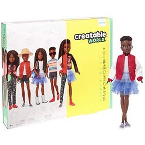 Creatable World Mattel Creatable World GGG55 Pop om te personaliseren met zwart haar, kleding en accessoires, creatief speelgoed voor kinderen vanaf 6 jaar, GGG55