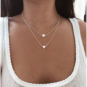 Jovono Meerlaagse halsketting hart hanger parel ketting sieraden voor vrouwen en meisjes (zilver), 1 eenheid (1 stuk) metaal, parel, zilver, parel, metaal, parel, zilver, Parel