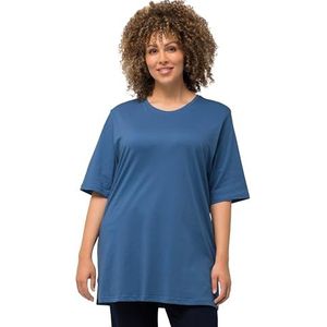 Ulla Popken Dames basic shirt met lange hals, Denim Blauw