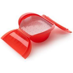 Lékué Ogya braadpan met filter, rood, 1-2 personen, platina siliconen