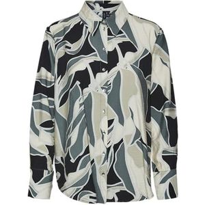 VERO MODA Vmbeline Bea Ls Long Shirt Wvn Ga Damesblouse met lange mouwen (1 stuk), Zwart / Aop: Bea, M