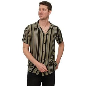 Trendyol Heren en mannen reguliere pasvorm gestreepte Apaz-kraag, viscose-overhemd gedrapeerd shirt, Khaki (stad)
