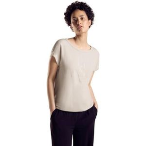 T-shirt met pailletten, glad zandbeige, 38, Beige zand glad