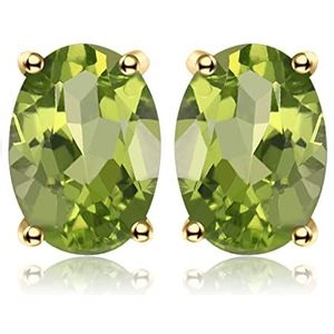 JewelryPalace Prachtige natuurlijke amethist, peridot, granaat, citrien, topaas, oorbellen in ovale vorm voor dames, zilver/roségoud/geelgoud, meisjesoorbellen, sieradenset cadeau, Edelsteen, Peridot