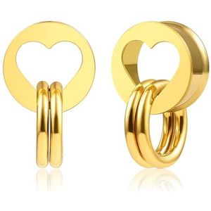 Vankula Oorstretcher 1 paar enkele uitlopende plug tunnel met ring van roestvrij staal piercing sieraden voor vrouwen mannen 8 mm tot 19 mm, Metaal