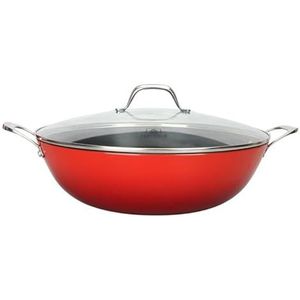 LAGUIOLE, Wok van gietijzer, rood, 36 x 10 cm, optimale warmteopslag, licht, anti-aanbaklaag, eenvoudige reiniging, voor alle warmtebronnen, inductie, 100% gietijzer, elegant design, 10 l, rood