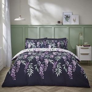 Catherine Lansfield Bedding Wisteria Beddengoedset voor eenpersoonsbed, dekbedovertrek en kussensloop, wit/marineblauw