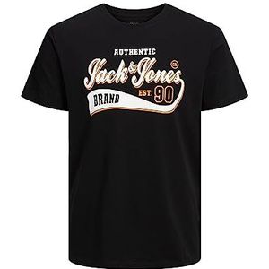 Jack & Jones Jjelogo Tee SS O-hals 2 kraag 23/24 pls T-shirts voor heren heren, Zwart - Wit - Oranje