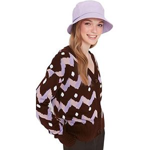 Trendyol Cardigan basique à col rond pour femme Coupe régulière, marron, S