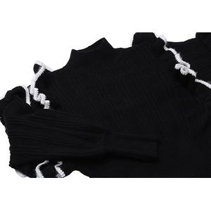 faina Pull vintage en tricot pour femme avec bordure à volants Noir Taille XS/S, Noir, XL