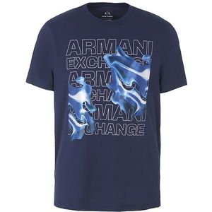 Armani Exchange T-shirt pour homme Coupe droite Large Logo Graphic Tee, Blazer bleu marine., S