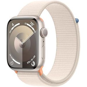 Apple Watch Series 9 (45 mm GPS) Smartwatch met aluminium behuizing en witte sportarmband (starlight). Track fysieke activiteit en zuurstof in het bloed en ECG, CO2-neutraal