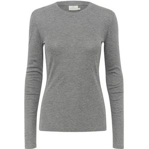 KAFFE Kaffe Dames T-shirt Slim Fit Lange Mouwen Ronde Hals Hip Length Wool Blend T-shirt Dames, Grijs melange