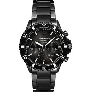 Emporio Armani Herenhorloge, kwart/chrono uurwerk, 43 mm behuizing, keramische armband AR70009, Zwart, Armband