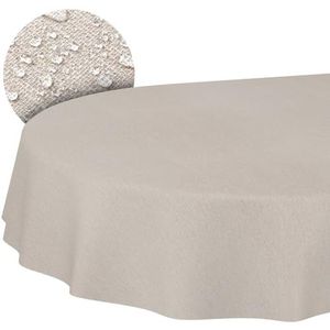 ANRO Wasbare polyester katoenen tafelkleed, effen ornament, jacquard-damaststof, wasbaar, beige en grijs, ovaal, 180 x 140 cm, afgesneden rand