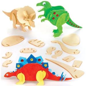 Baker Ross Dinosaurus van hout, 3D-design, 5 stuks, voor kinderen (EK501)