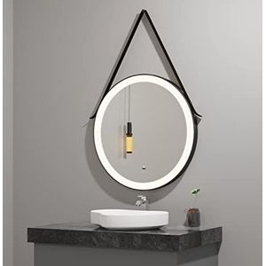 axentia LED badkamerspiegel ronde spiegel met ophangriem, zwart, Ø ca. 60 cm