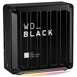 WD_BLACK D50 NVMe SSD Game Dock, 1TB 2 x Thunderbolt 3 poorten, 2 x USB-C poorten, 3 x USB-A-poorten, tot 3.000 MB/s lezen, 2.500 MB/s schrijven