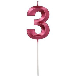 Folat 24243 glamoureuze taartkaars met cijfer 3 roze metallic kaars voor verjaardag, kinderfeest, bruiloft, bedrijfsfeest, verjaardag, 7 cm