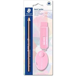 STAEDTLER 61 SBK4 PA Noris Jumbo Learning pastelschrijfwarenset met 1 Noris Jumbo Jumbo-potlood, 1 glijgum en 1 puntenslijper met dubbel gat, verkrijgbaar in verschillende pastelkleuren