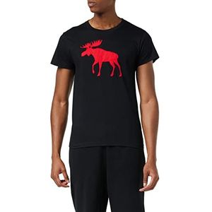 Hatley T-shirt met afbeelding van Pijama-bovenstuk, rode eland op zwarte achtergrond, S, Rode eland op zwarte achtergrond