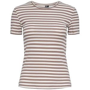 PIECES Pcruka Ss Top Noos Bc T-shirt voor dames, Silver Mink/Stripes: Cloud Dancer