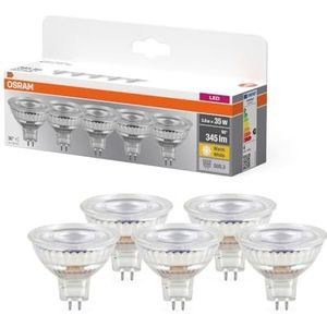 OSRAM LED BASE MR16, voordeelpakket met 5 laagspanningslampen, vervangt klassieke 35 W reflectorlampen, warm wit (2700 K), 3,8 W, GU5.3, mat glas, niet dimbaar