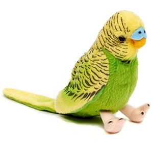 Uni-Toys - Stemloze parkiet (groen) - 12 cm (hoogte) - Pluche vogel - Knuffel