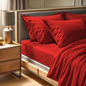 Drap ajusté simple 100% coton renforcé (100 x 200 + 30 cm), rouge, 145 fils | Lavable en machine à 30 °C | Doux, durable et confortable pour un sommeil confortable