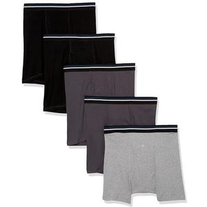 Amazon Essentials Set van 5 boxershorts voor heren, zonder etiket, zwart/antraciet/grijs gemêleerd, maat XS