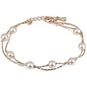 Crystalline Azuria Damesarmband, 18 karaat roségoud verguld met witte imitatie parels, Kristal, Kristal