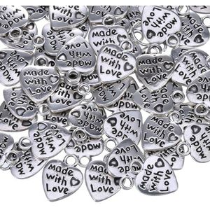 150 stuks mini-hartvormige hangers, met liefde gemaakt, handgemaakte knopen, metaal, antiek zilver, voor knutselen, sieraden, metaal, Metaal