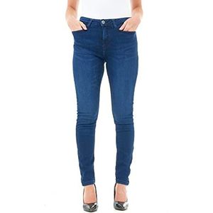 M17 Damesjeans met hoge taille, casual skinny snit, katoen, met zakken, Gemiddeld wasbaar blauw.