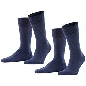 FALKE Sokken Happy 2-pack katoen heren zwart grijs vele andere kleuren versterkte herensokken zonder patroon ademend dun en eenkleurig in multipack 2 paar, blauw (Navy Melange 6127), 39-42 EU