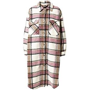 ONLY Onlandrea X-Long Shacket CC OTW Jacket Femme, Fumée bois/carreaux : rose chiné + noir, XS
