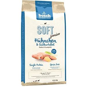 Bosch HPC Soft Junior Kip & zoete aardappel, halfvochtig hondenvoer voor de groei van honden van alle rassen, unieke proteïne, korrelvrij, 1 x 12,5 kg