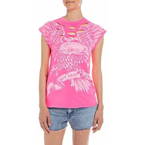 REPLAY Dames T-Shirt 817 Pink Neon, M, 817 roze neon