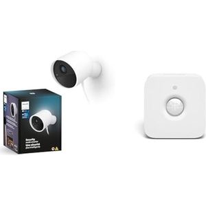 Philips Hue Beveiligde bekabelde Smart Home overzichtscamera met standaard, Full HD video, Smart Home Security en lichtbesturing via app, wit + Hue bewegingsmelder binnen, daglichtsensor, wit