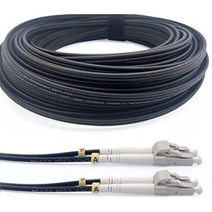 Elfcam® - Glasvezelkabel van afgeschermd staal voor binnen en buiten LC/UPC naar LC/UPC OM3 Multimode Duplex 50/125um zwart (100m)