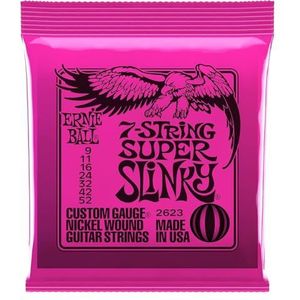 Ernie Ball Super Slinky 7-snarige elektrische gitaarsnaren uit nikkel, 9-52 gauge