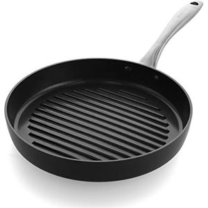 GreenPan Lima Midnight Grillpan, rond, anti-aanbaklaag, van geanodiseerd keramiek, 28 cm, PFAS-vrij, geschikt voor inductie, ovenbestendig, vaatwasmachinebestendig, zwart