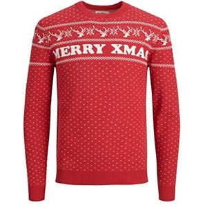 Jack & Jones JORXMAS Knit Crew Neck Sweater, Scarlet Sage, XL heren, Rood - Wit