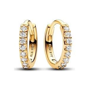 PANDORA Tijdloze Funkelnde Huggie oorbellen van sterling zilver met vergulde metalen legering en zirkonia, 263015C01, Eén maat, Sterling zilver, Zirkonia