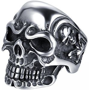 JewelryWe Roestvrijstalen ring voor heren, Halloween, zwart, zilver, maat 54-76, met geschenkzakje, Roestvrij staal