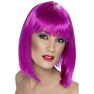 Smiffys glamourpruik, neon-violet, kort haar, met pony, Eén maat