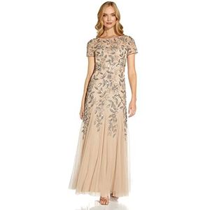 Adrianna Papell Floral Beaded Godet damesjurk, Beige (taupe/roze)