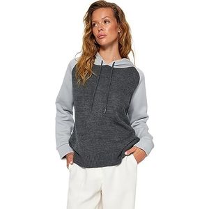 Trendyol FeMan Regular Fit Pull basique à capuche en tricot, Gris, M, gris, M