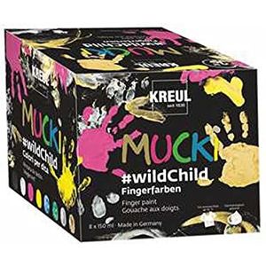 KREUL Mucki 2300 - #wildChild Hoogwaardige vingerverfset met 8 x 150 ml verfblikken op waterbasis Heldere kleuren, geschikt voor kinderen vanaf 2 jaar
