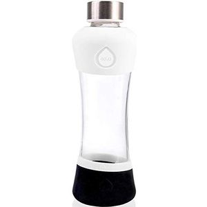 EQUA Active White glazen fles, 550 ml, fles van borosilicaatglas, 0,5 l, glazen fles met siliconen, sportfles, designfles
